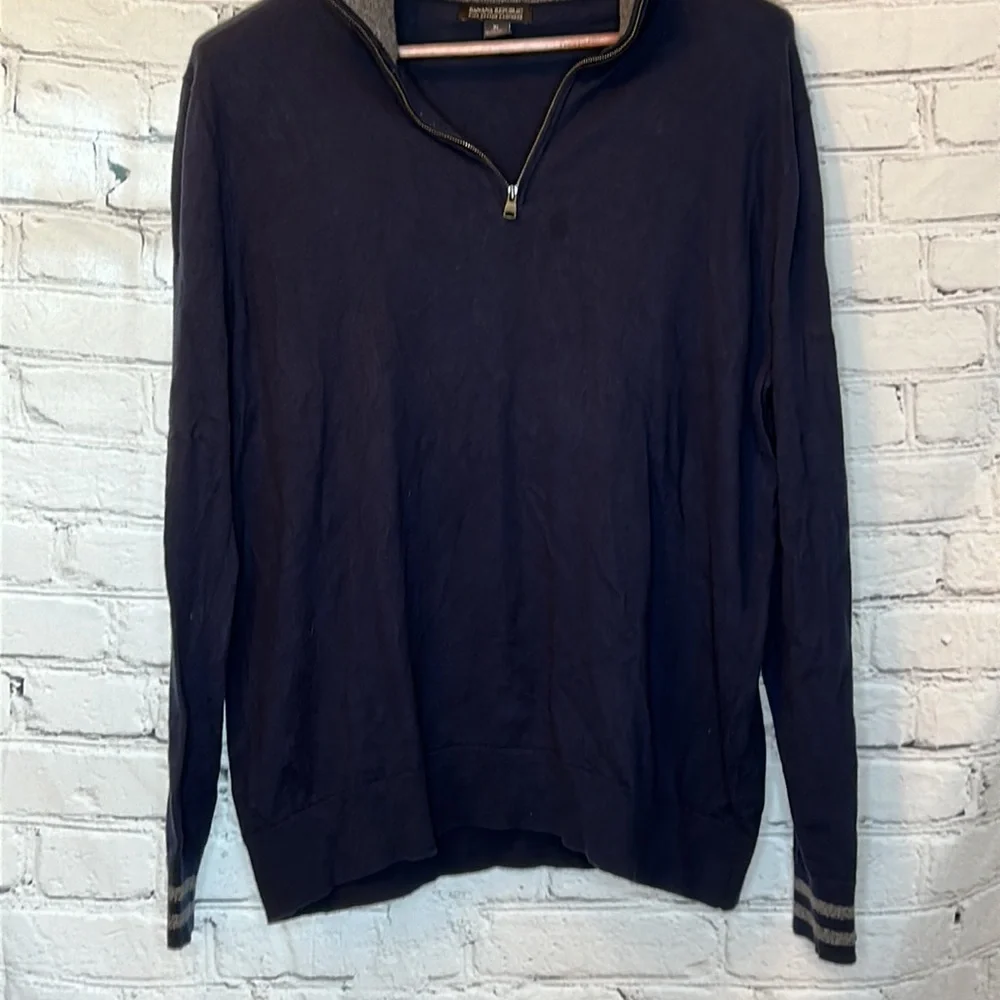Banana Republic Navy Blue Pullover Quarter Zip Collared Sweater Size XL